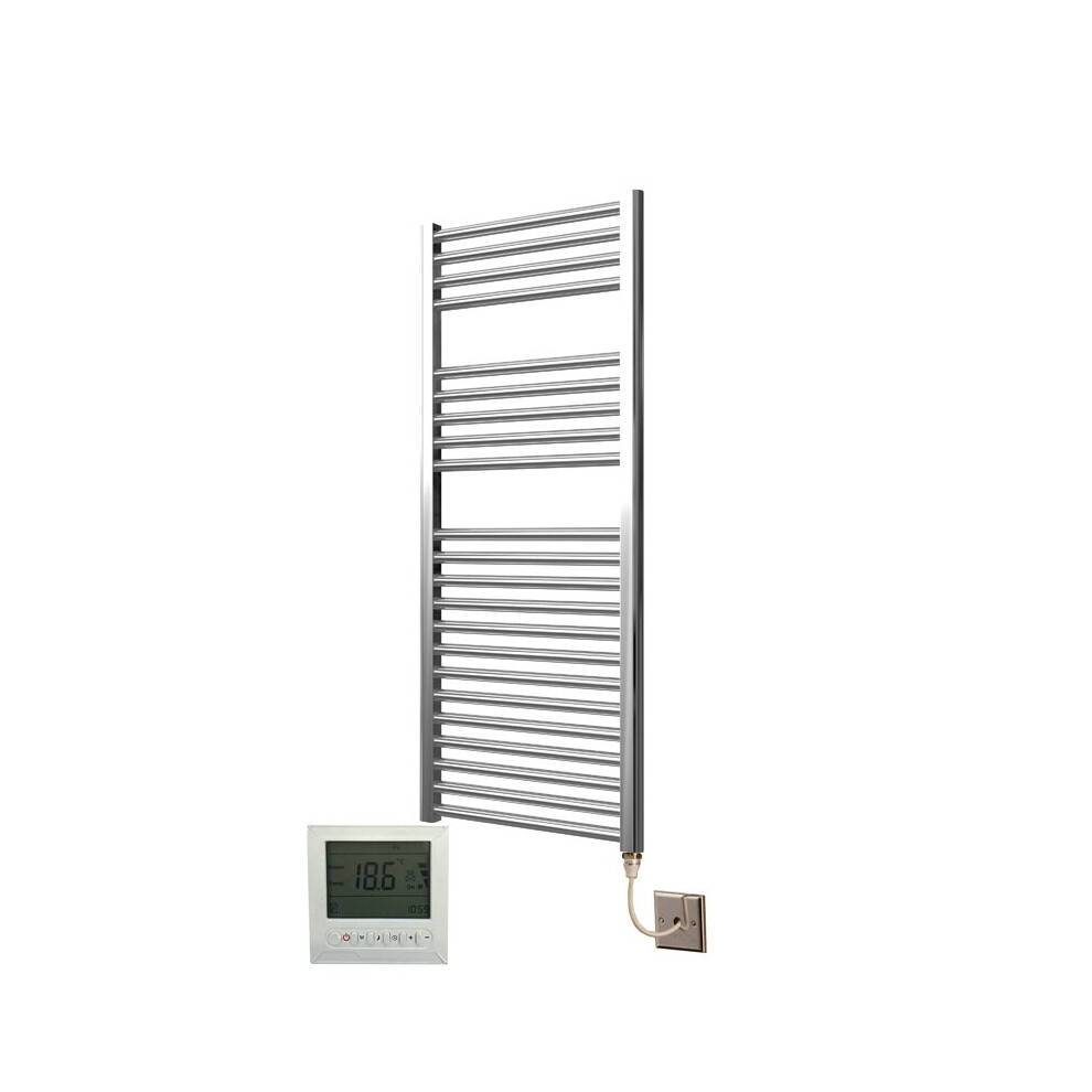 Extra High Heat Output  Chrome Electric Towel Rail 500 x 1200mm  + TIMER / ROOM THERMOSTAT Flat Bathroom Radiator Heater