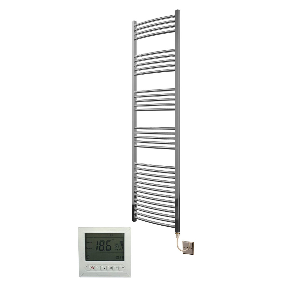Greened House Electric Chrome 500W X 1800H Curved Towel Rail + Timer And Room Thermostat Bathroom Towel Rails 718598032326