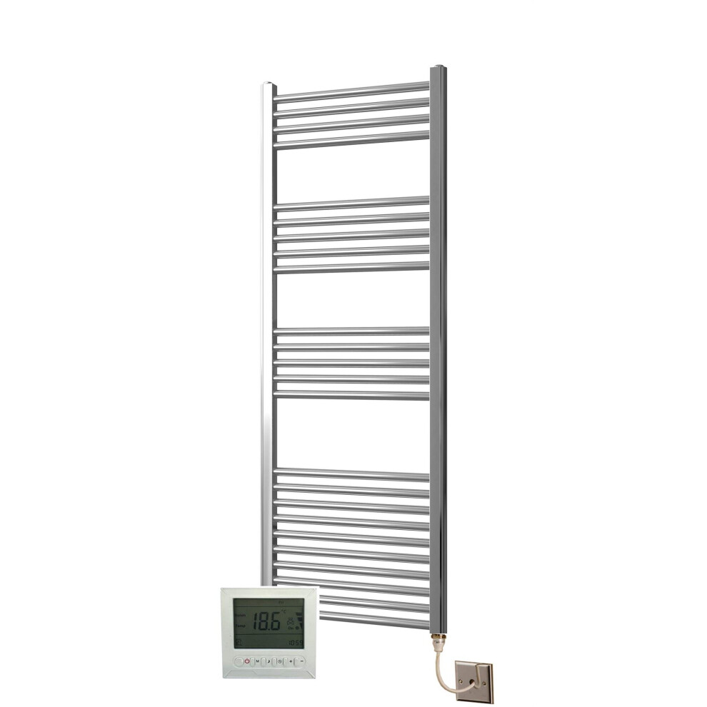 Greened House Electric Chrome 500W X 1400H Curved Towel Rail + Timer And Room Thermostat Bathroom Towel Rails 718598032302