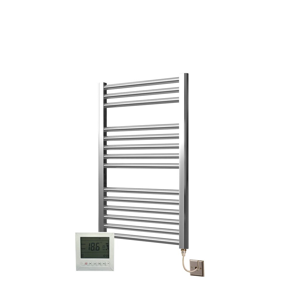 Extra High Heat Output Chrome Electric Towel Rail 500 X 800Mm + Timer / Room Thermostat Flat Bathroom Radiator Heater 718598034757