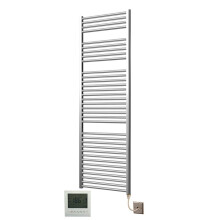 Extra High Heat Output Chrome Electric Towel Rail 600 x 1800mm + TIMER / ROOM THERMOSTAT Curved Bathroom Radiator Heater