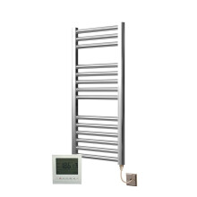 Extra High Heat Output Chrome Electric Towel Rail 400 x 800mm + TIMER / ROOM THERMOSTAT Flat Bathroom Radiator Heater