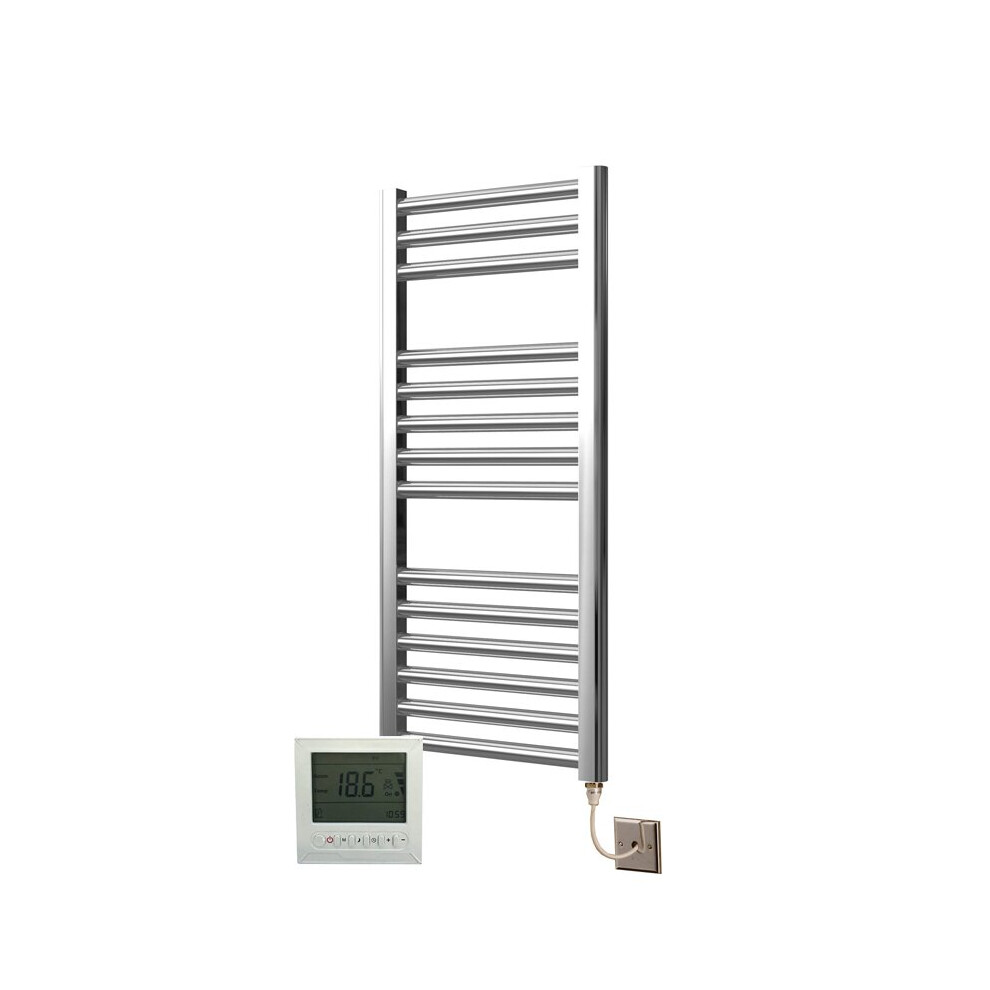 Extra High Heat Output Chrome Electric Towel Rail 400 X 800Mm + Timer / Room Thermostat Flat Bathroom Radiator Heater 718598034726