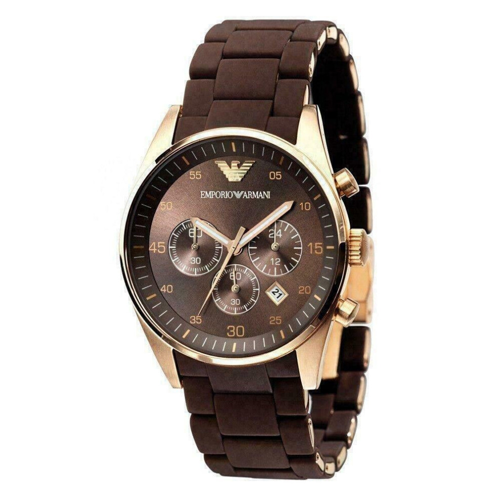 Emporio Armani AR5890 Men's Sportivo Rose Gold Brown Silicone Watch