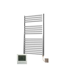 Extra High Heat Output Chrome Electric Towel Rail 600 x 1000mm + TIMER / ROOM THERMOSTAT Flat Bathroom Radiator Heater