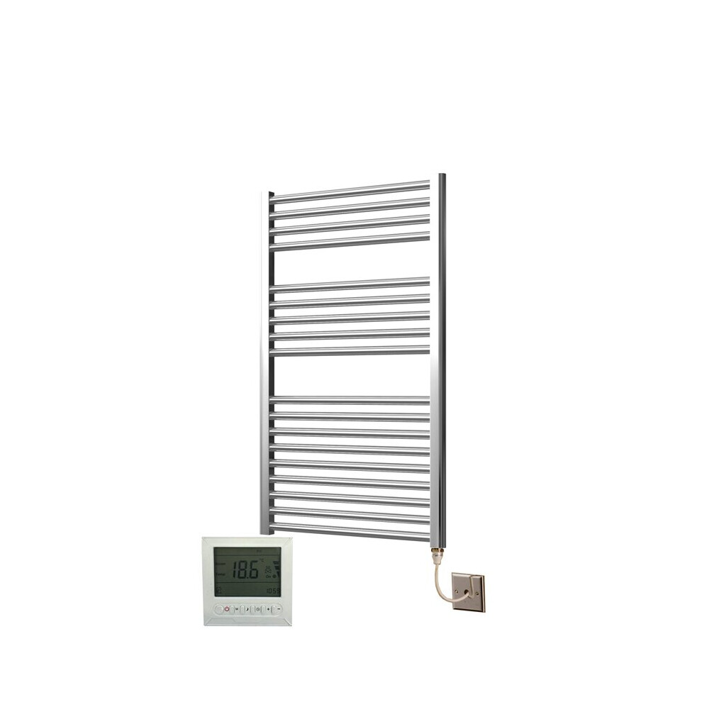 Extra High Heat Output Chrome Electric Towel Rail 600 X 1000Mm + Timer / Room Thermostat Flat Bathroom Radiator Heater 718598034818