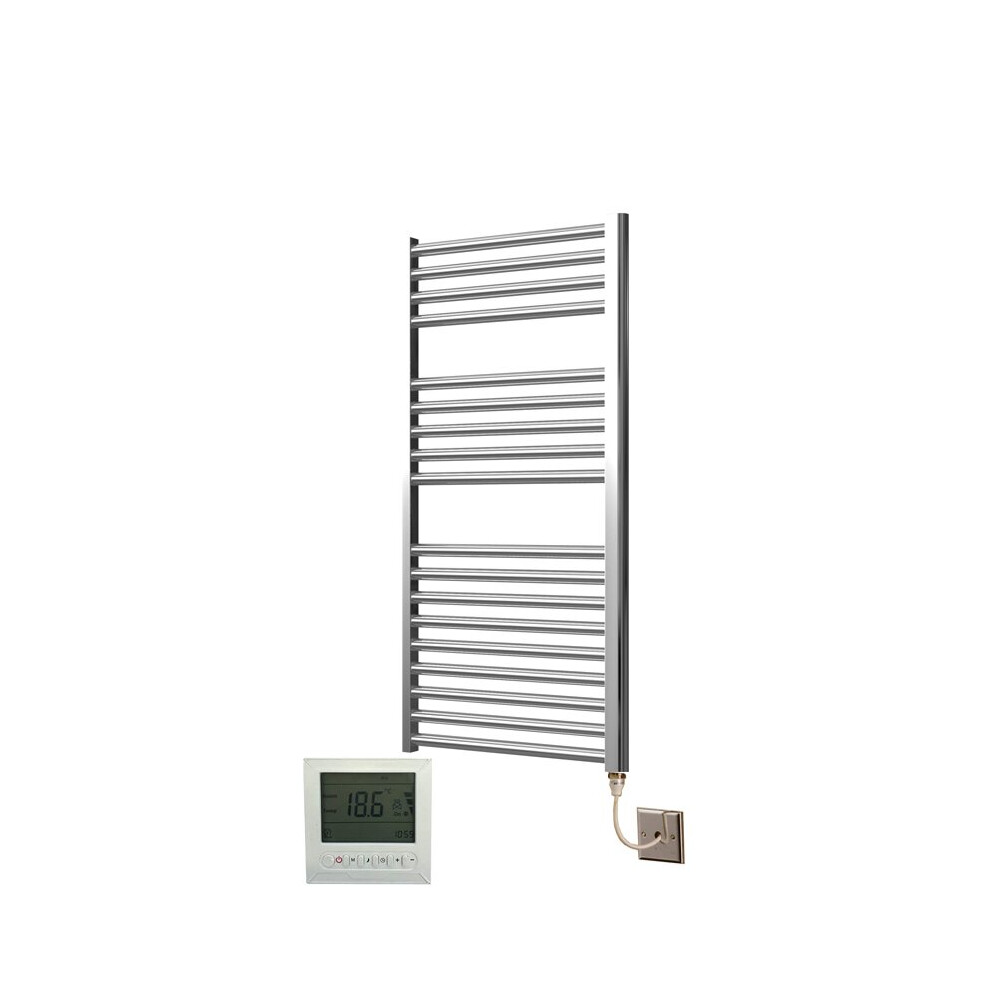 Extra High Heat Output Chrome Electric Towel Rail 500 X 1000Mm + Timer / Room Thermostat Curved Bathroom Radiator Heater 718598034856