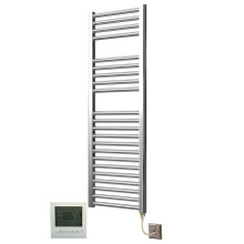 Extra High Heat Output Chrome Electric Towel Rail 400 x 1200mm + TIMER / ROOM THERMOSTAT Flat Bathroom Radiator Heater