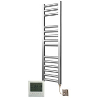 Extra High Heat Output Chrome Electric Towel Rail 300 x 800mm + TIMER / ROOM THERMOSTAT Flat Bathroom Radiator Heater