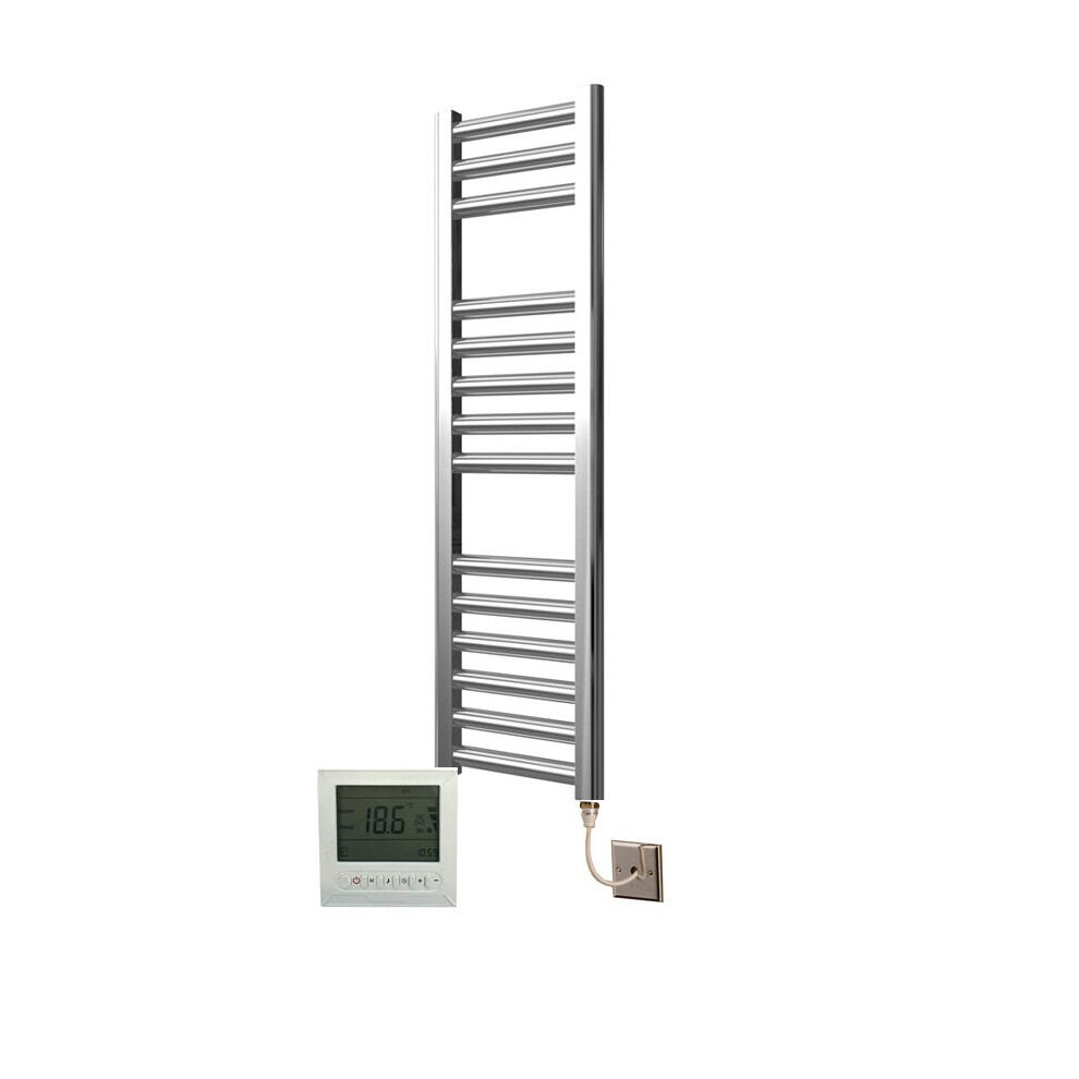 Extra High Heat Output Chrome Electric Towel Rail 300 X 800Mm + Timer / Room Thermostat Flat Bathroom Radiator Heater 718598034702