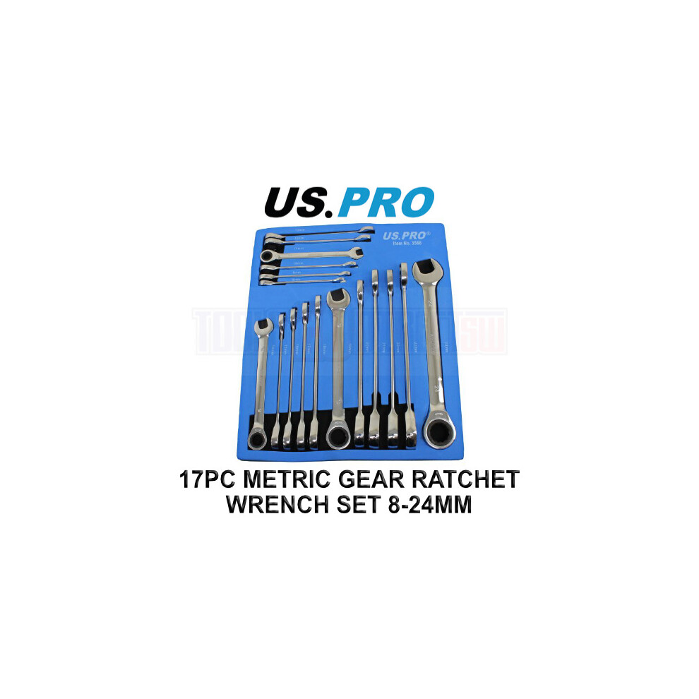 Us Pro Tools 17Pc 8Mm-24Mm Metric Gear Ratchet Wrench Spanner Set Eva Foam Tray