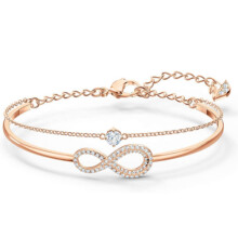 Swarovski Infinity Women's Bangle Bracelet with a Rose-Gold Tone Plated Bangle, Clear Swarovski Crystals and Lobster Clasp