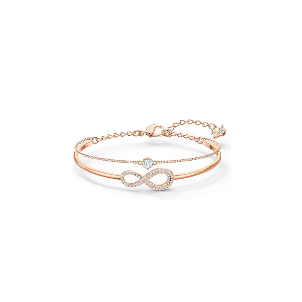 Swarovski Infinity Women's Bangle Bracelet with a Rose-Gold Tone Plated Bangle, Clear Swarovski Crystals and Lobster Clasp