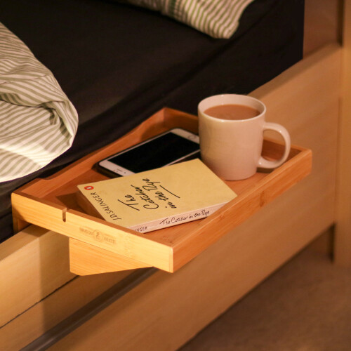 Bamboo Clip-On Bedside Shelf Ergonomic Space Saver Frame Side Table M&W 2