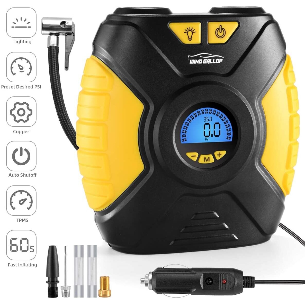 WindGallop Digital Car Tyre Inflator Air Tool Portable Air Compressor ...