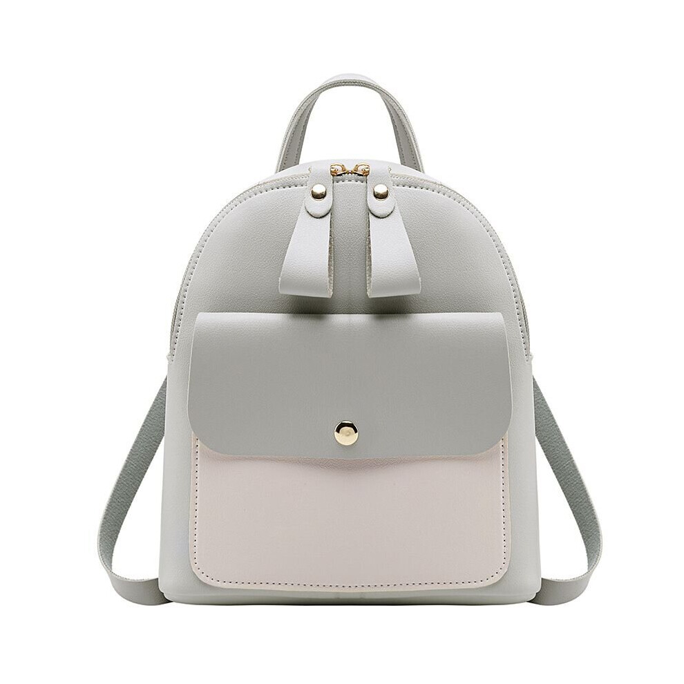 (Gray) Girls PU Leather Backpack Mini Rucksack Purse