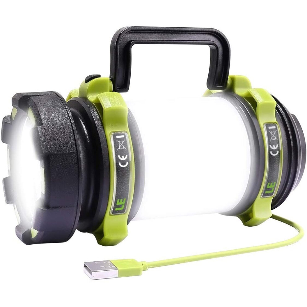 The LE LED camping lamp is rechargeable, with the brightest flashlight in 500LM, 4 lighting modes, 2600mAh mobile power supply and IPX4 waterproof.