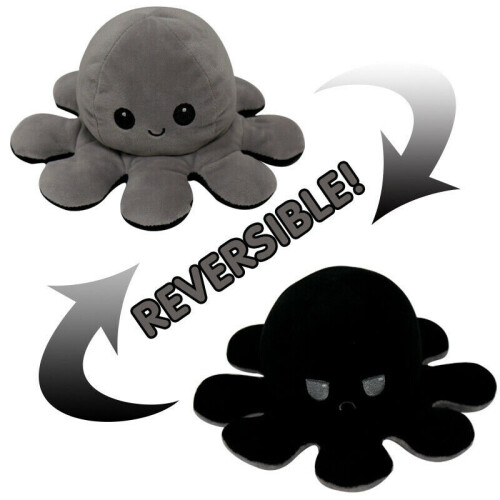 (Black & Grey) Octopus Mood Toy Reversible Double-Sided Flip Octopus Doll TikTok