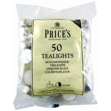 Prices Patent Candles White Tealights Bag, Pack of 50, Wax, l x 3.8cm w x 1.8cm h