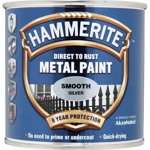 Hammerite Hammerite Direct to Rust Metal Paint - Smooth Silver Finish 250ML