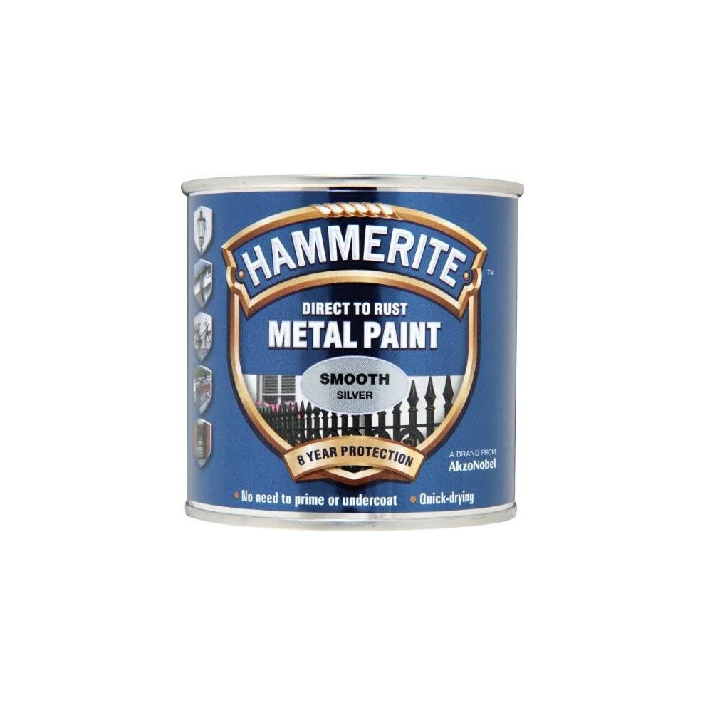 Hammerite Direct to Rust Metal Paint - Smooth Silver Finish 250ML