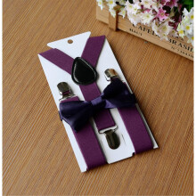 (07#Dark Purple) Adjustable Suspender and Bow Tie Set Boy Girl Baby
