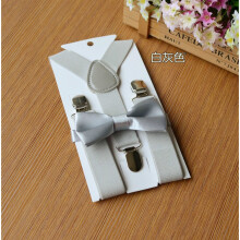 (25#Silver) Adjustable Suspender and Bow Tie Set Boy Girl Baby