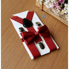 (11# DarkRed) Adjustable Suspender and Bow Tie Set Boy Girl Baby