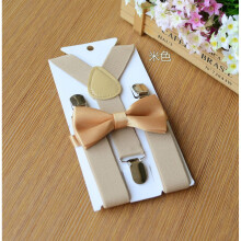 (13# Beige) Adjustable Suspender and Bow Tie Set Boy Girl Baby