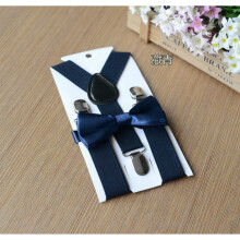 (19# Navy) Adjustable Suspender and Bow Tie Set Boy Girl Baby