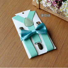 (21# Mint Green) Adjustable Suspender and Bow Tie Set Boy Girl Baby