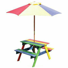 Children's Wooden Rainbow 2 in 1 Kids Picnic Table and Parasol Set G-0115