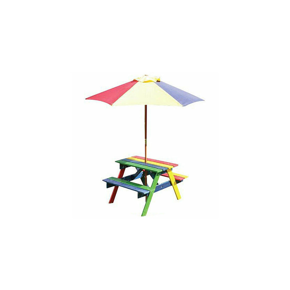 Children's Wooden Rainbow 2 in 1 Kids Picnic Table and Parasol Set G-0115