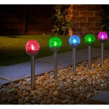 5pk Solar Powered Mini Crackle Ball Post Light Patio Pathway G-0160