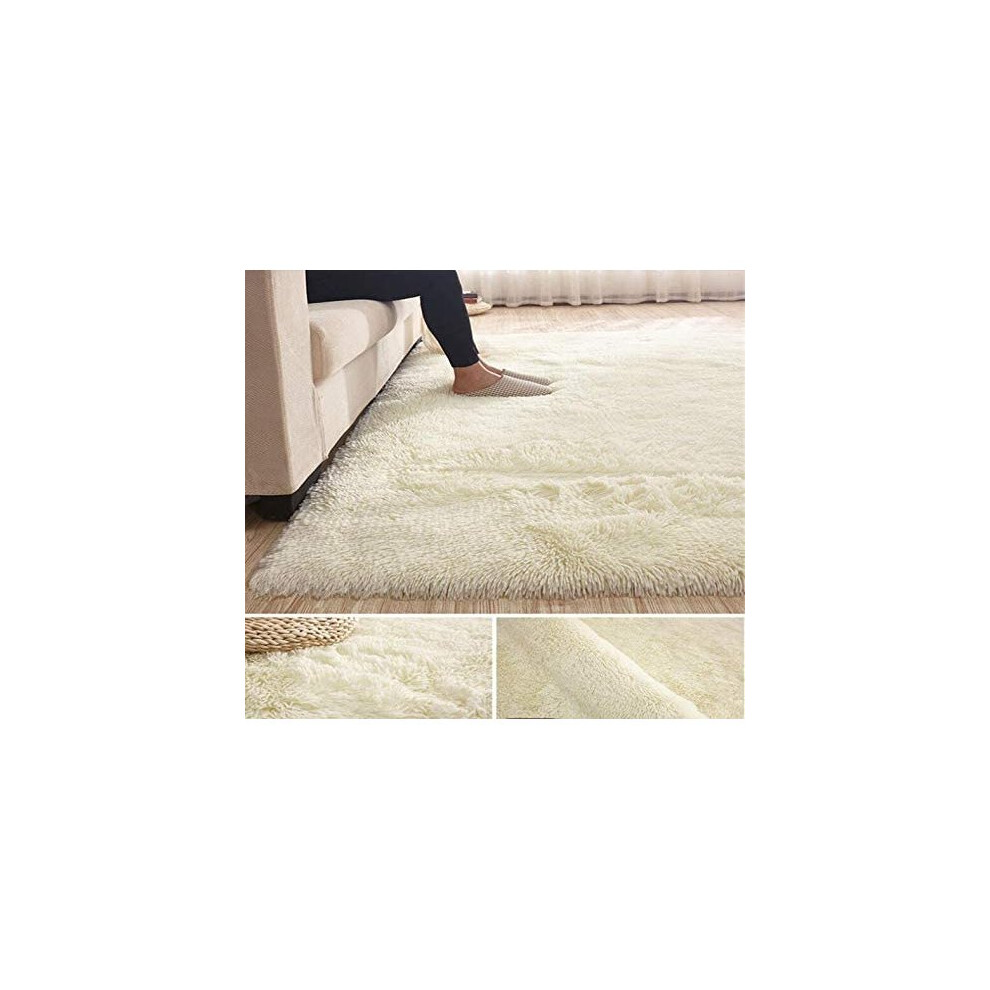 (Cream, 60cm x 110cm) Abaseen Comfort Soft Fluffy Shaggy Bedroom Rugs