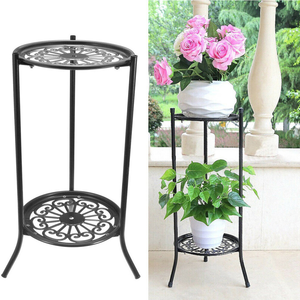 2 Tier Metal Plant Stand Flower Pot Holder Display Shelf Rack