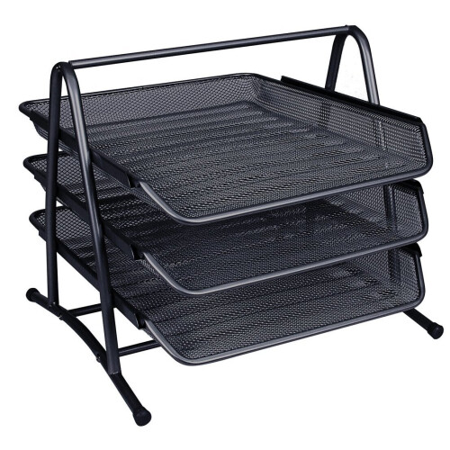 Offcie Filing Letter Trays Stacking A4 Desk Tidy Paper Document Organiser Metal Mesh
