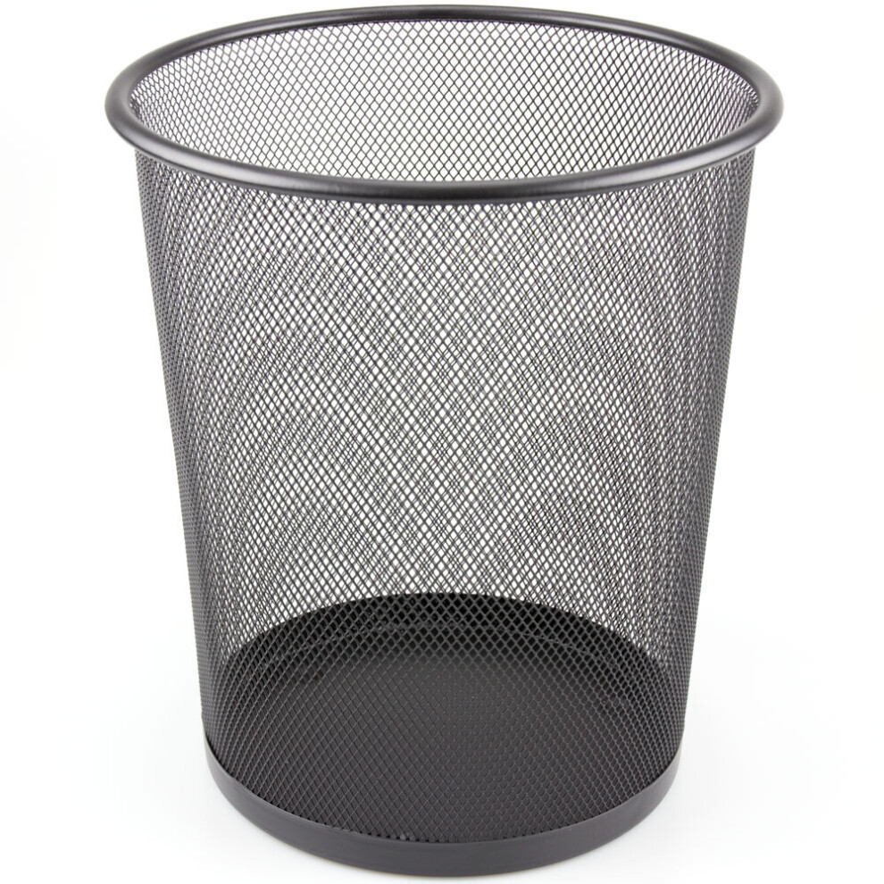 Mesh Waste Paper Bin Metal Wire Rubbish Basket for Office Bedroom Black