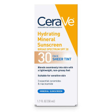 CeraVe fuktgivande tonad mineral solskyddsmedel SPF 30 – Lätt ton, zinkoxid och titandioxid, ceramider och hyaluronsyra, 50 ml