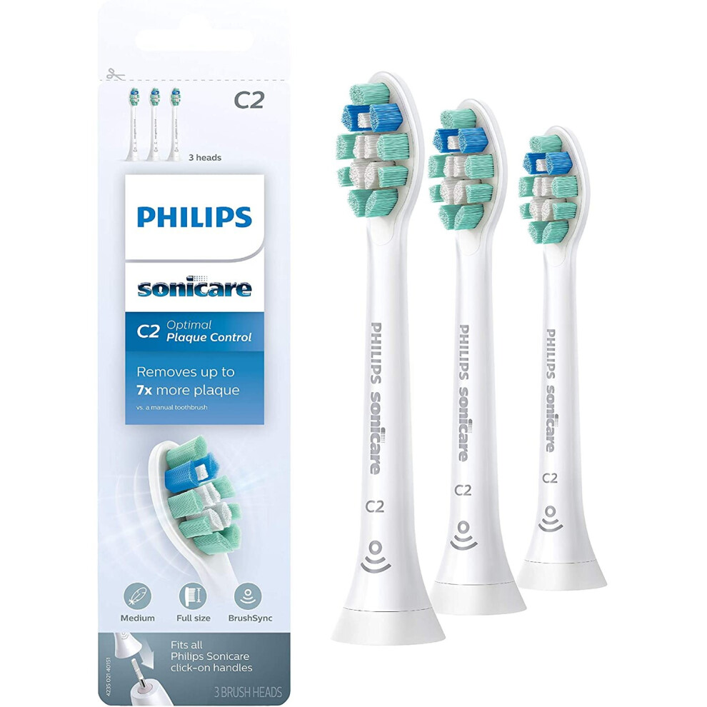 Philips Sonicare HX9023/65 Genuine C2 Optimal Plaque Control Toothbrush Head, 3 Pack, White