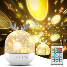 (Bblight-deer) Night Light Projector with Music,Star Light Projecter with Remote Control,Personalised Gifts Baby Kids Toys,6 Projector Films 360° Rotation Timer