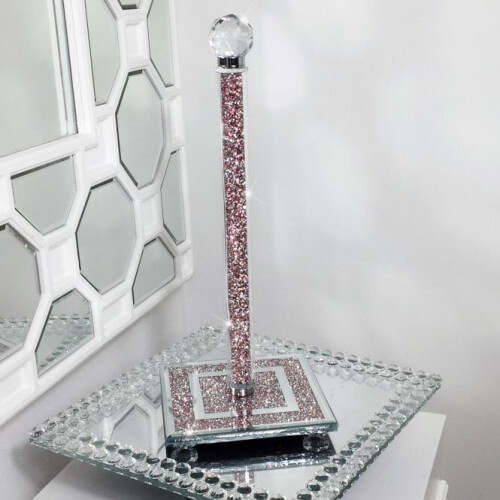Pink Crushed Diamond Crystal filled Kitchen Tissue Roll Holder Stand