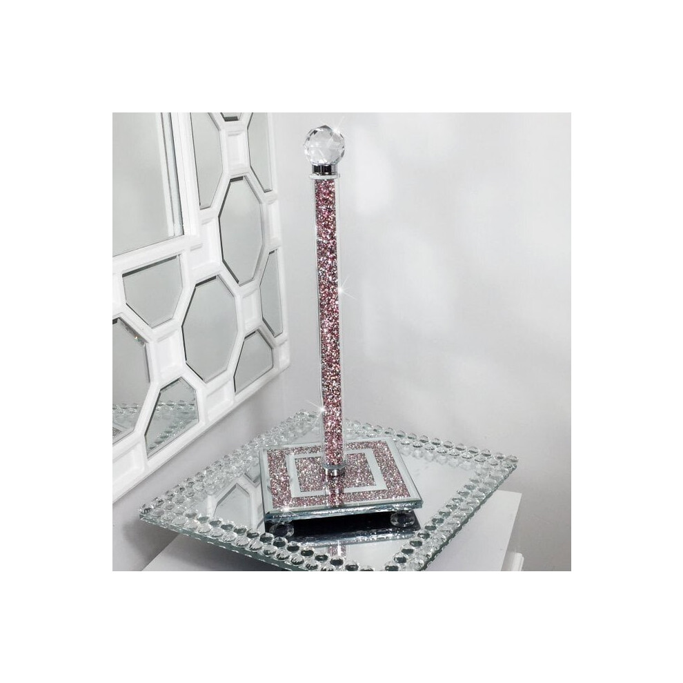 Pink Crushed Diamond Crystal filled Kitchen Tissue Roll Holder Stand