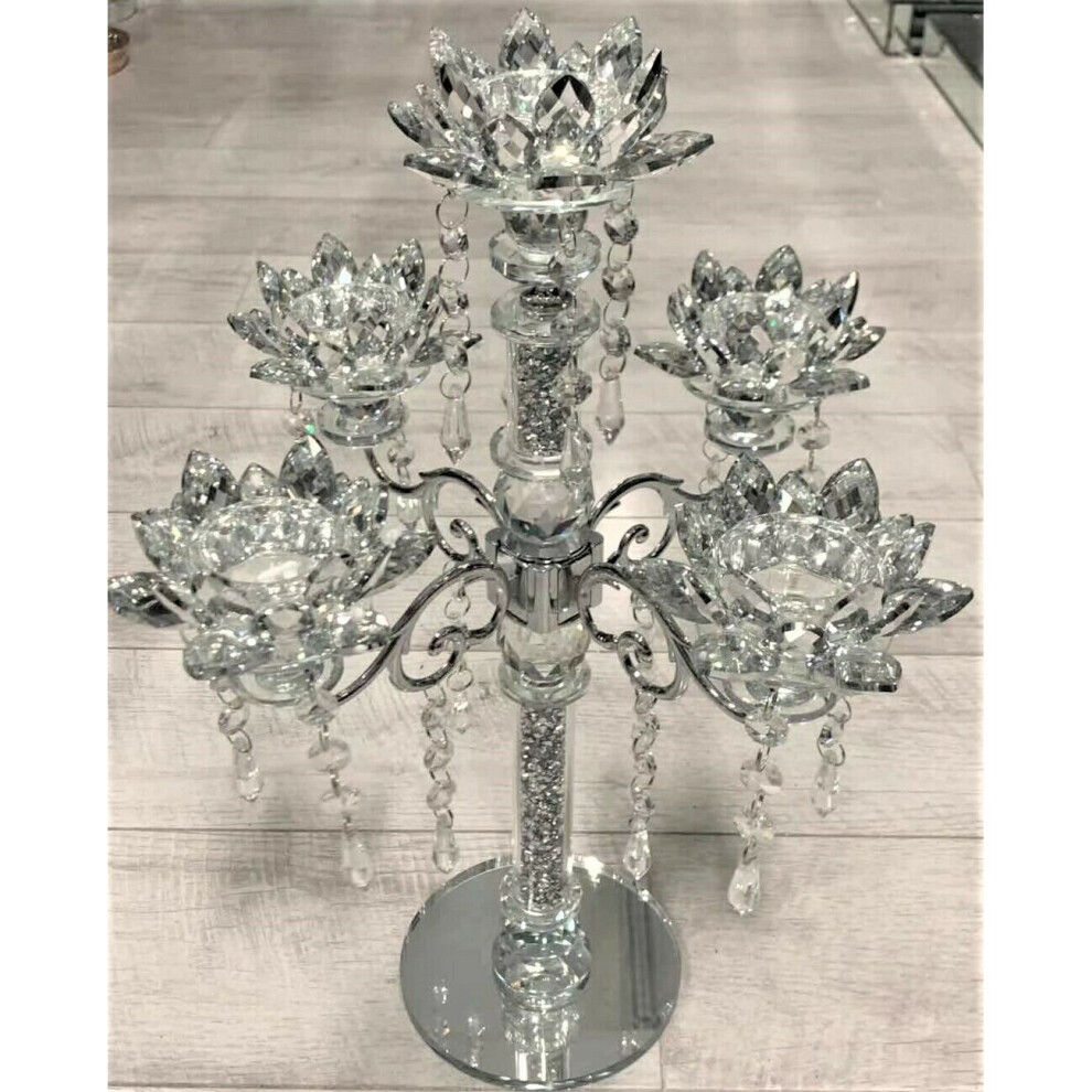 Crushed Diamond 5 Candle Holder Faceted Balls Sparkly Silver Crystal