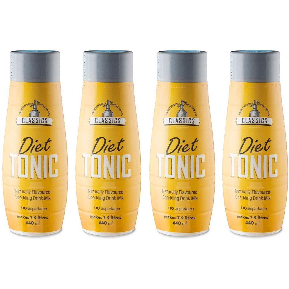Sodastream Classics Diet Tonic Syrup, Pack Of 4 Naturally Flavoured Sparkling Drink Mix, Drink Mixer, Gandt Maker No Aspartame - 4 X 440 Ml
