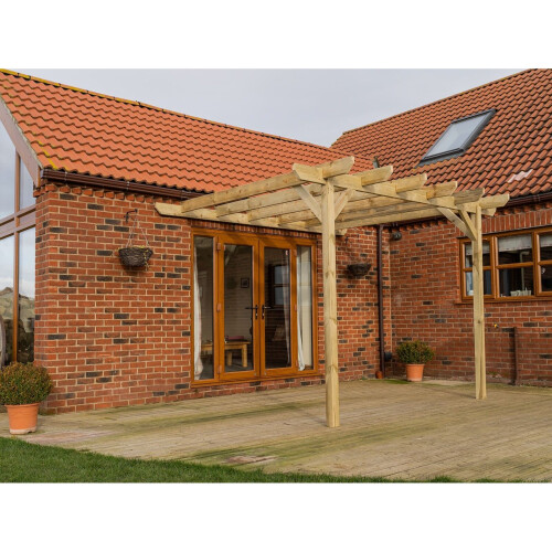 (2.4m x 2.4m, Rustic Brown) Lean To Garden Pergola - Chamfered Design 2