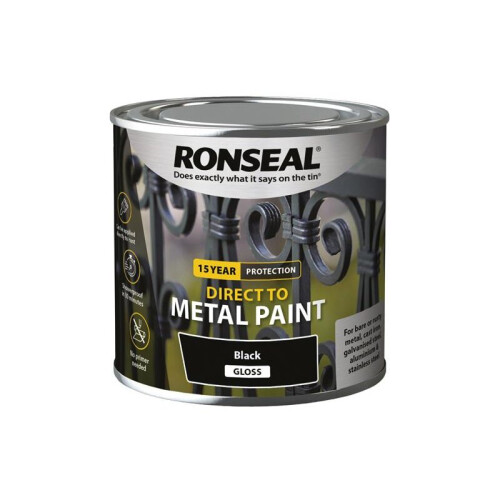 Ronseal Ronseal Direct to Metal Paint - Black Gloss Finish, 250ml (Code 39179)