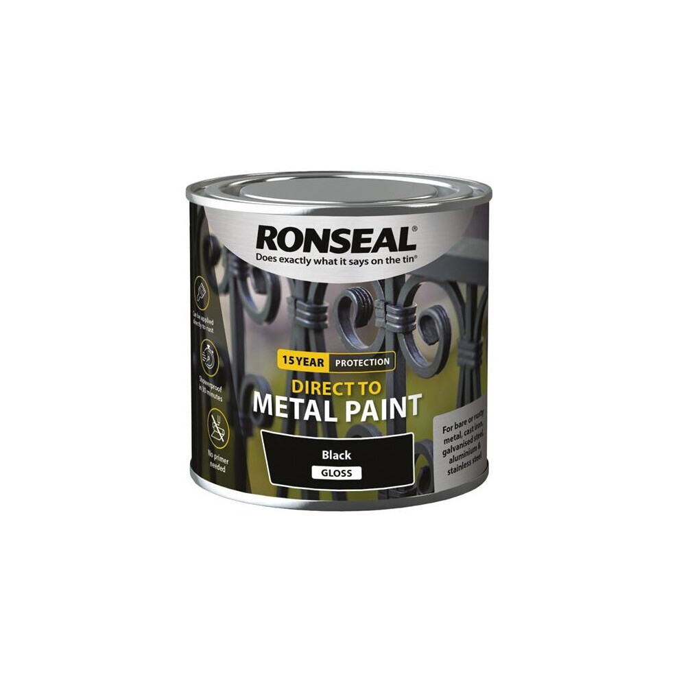 Ronseal Direct to Metal Paint Black Gloss 250ml 39179