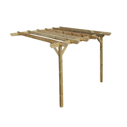 (2.4m x 2.4m, Rustic Brown) Lean To Garden Pergola - Chamfered Design 1