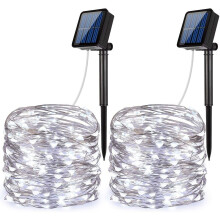 (Blanc froid, 2 paquets) Guirlande lumineuse solaire à 100 LED pour l'extérieur, 10 m (33 pieds)